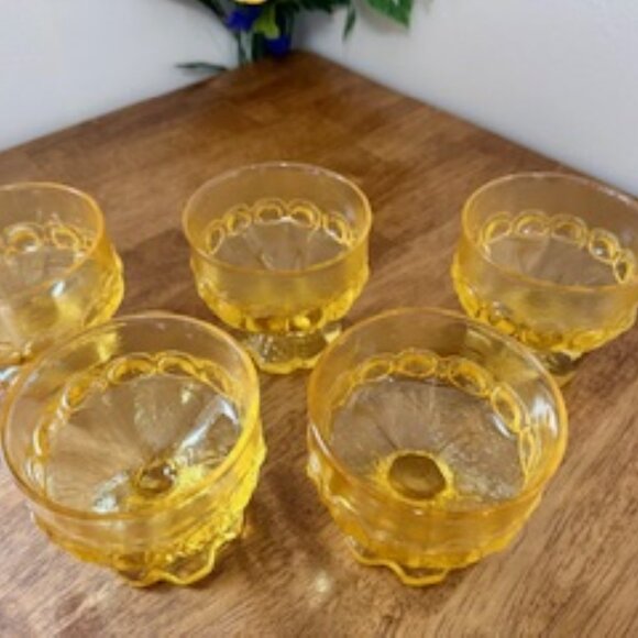 Vintage Tiffin Franciscan Madeira Cornsilk Dessert Glasses Set of 5 Mid-Century - Picture 4 of 6